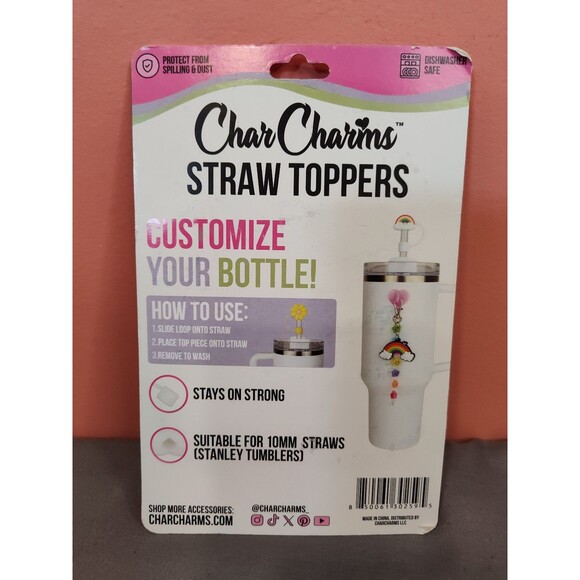 CharCharms Straw Toppers 4 Pack Clouds Rainbow Flower - Picture 2 of 2